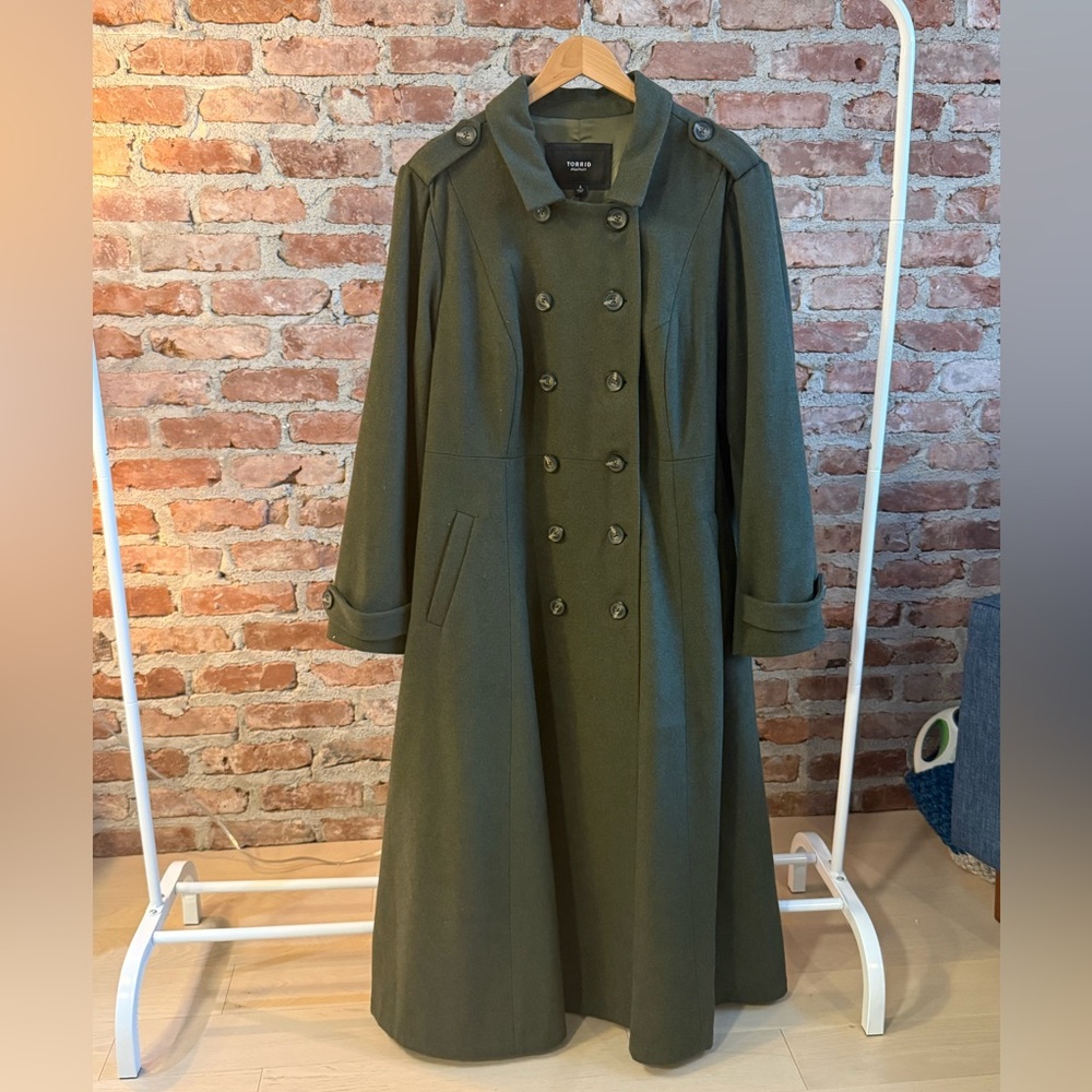 Torrid Olive Green Double-Breasted Trench Coat